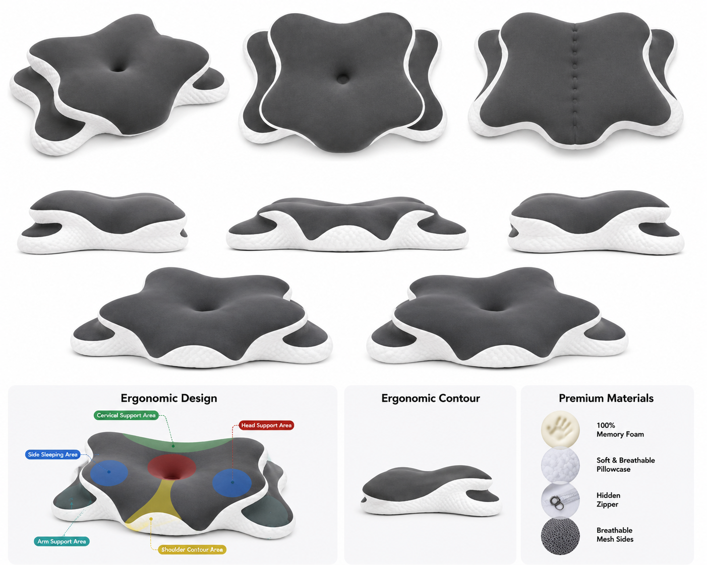 VelourPillows- Ergonomic Cervical Neck Pillow for Sleep Support