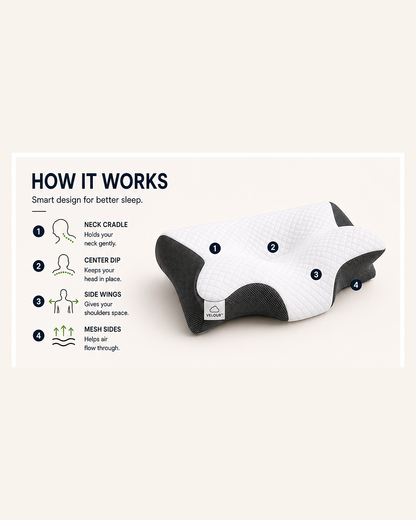VelourPillows- Ergonomic Cervical Neck Pillow for Sleep Support White