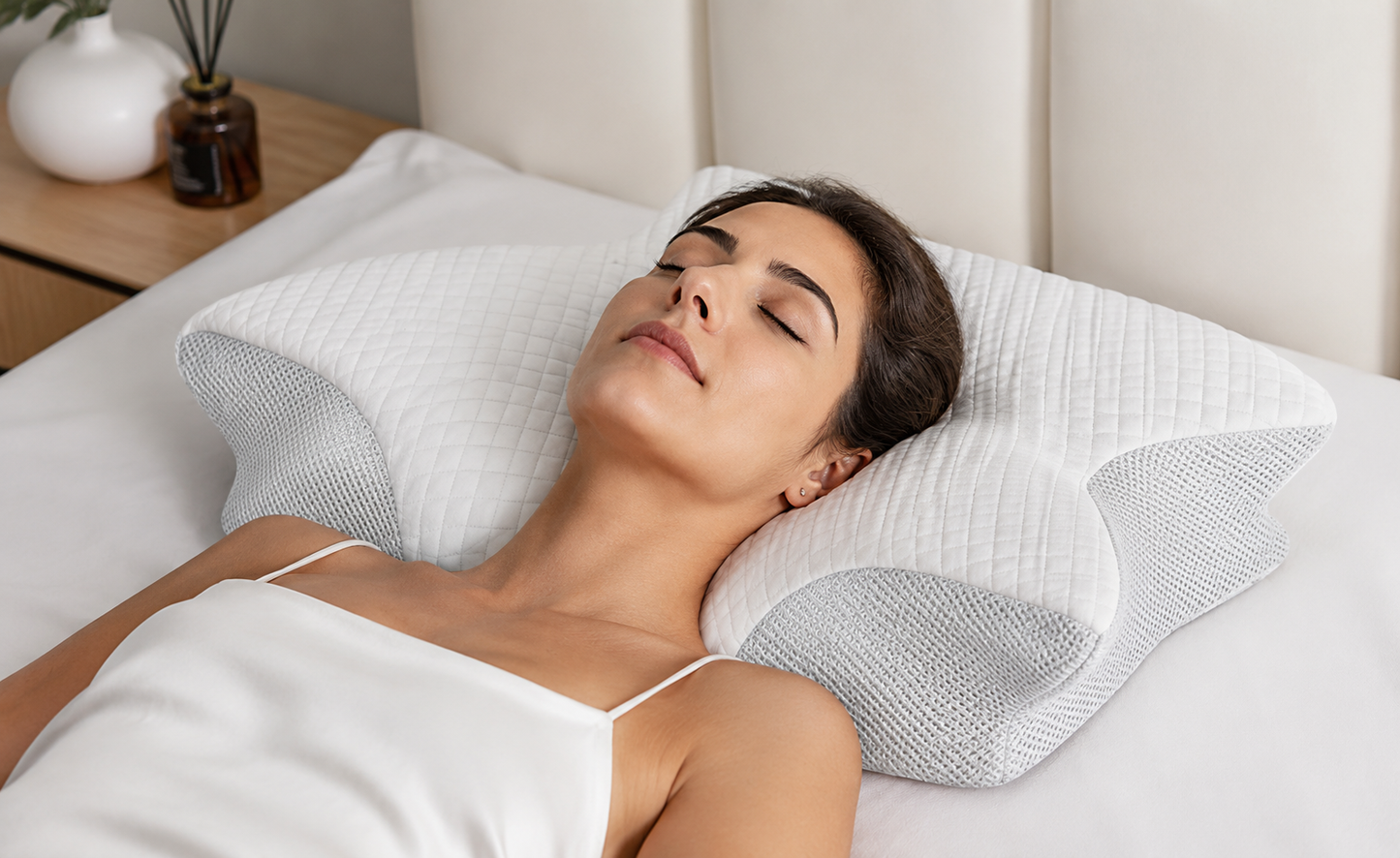 VelourPillows- Ergonomic Cervical Neck Pillow for Sleep Support White
