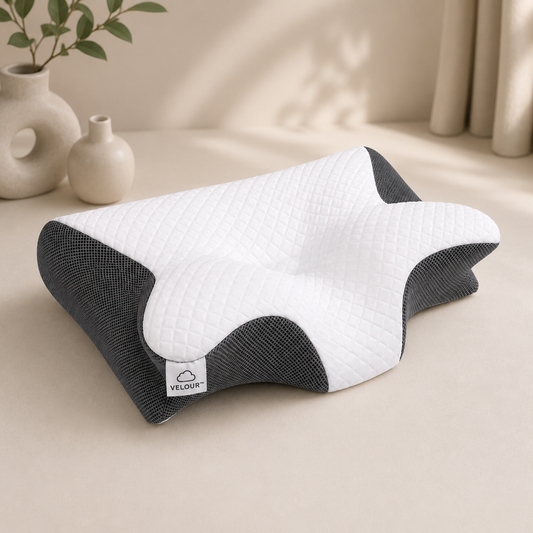 VelourPillows- Ergonomic Cervical Neck Pillow for Sleep Support White